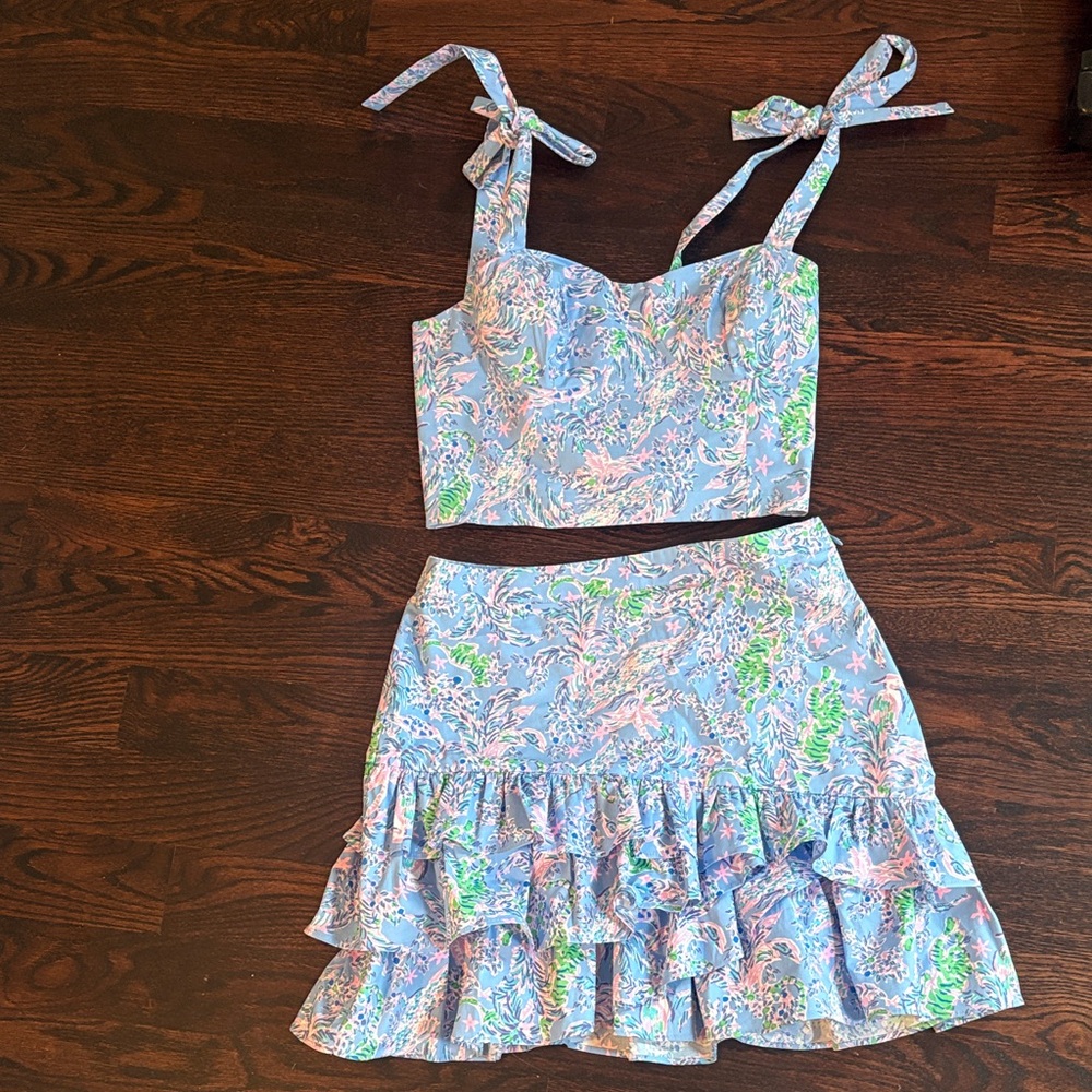 Lilly Pulitzer Light Blue Two-Piece Ruffle Skirt Set